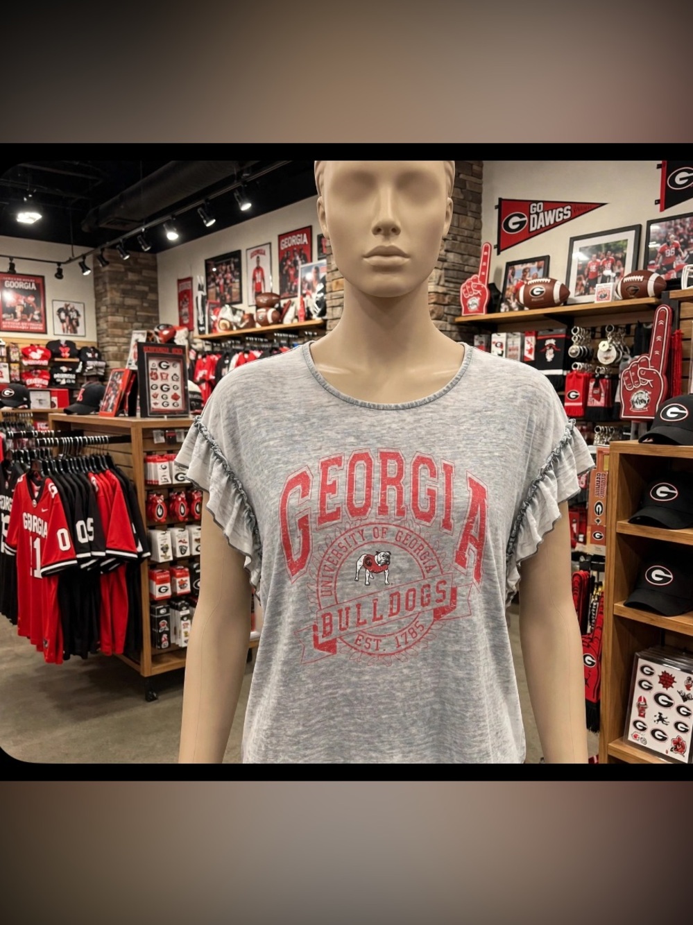 UGA Game Day Couture Women's Short Sleeve Thin Top w/Ruffles Size M